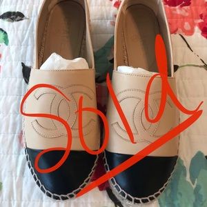 Authentic Chanel beige/black espadrilles 38